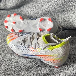 Adidas Kids White and Neon Soccer Sneakers